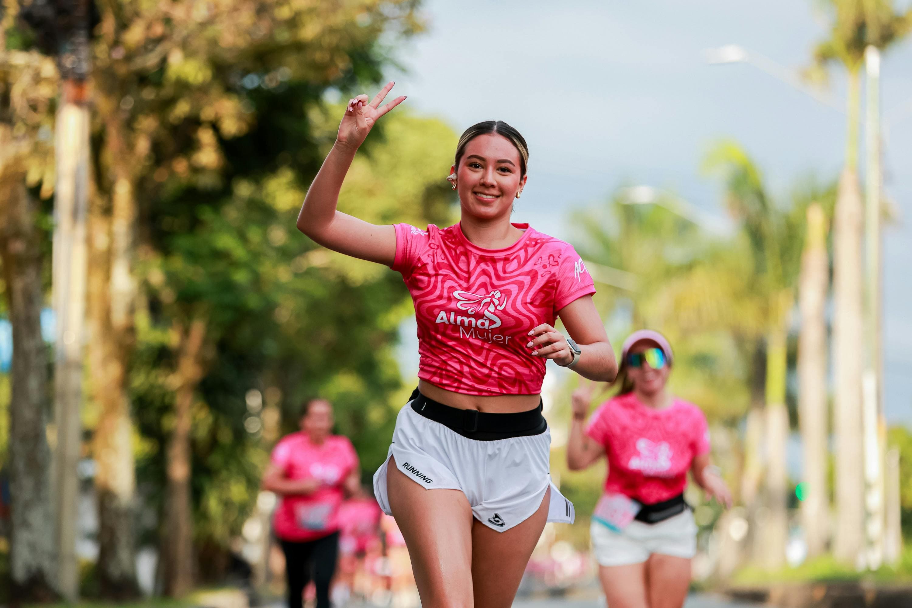 Runner celebrating during a road race