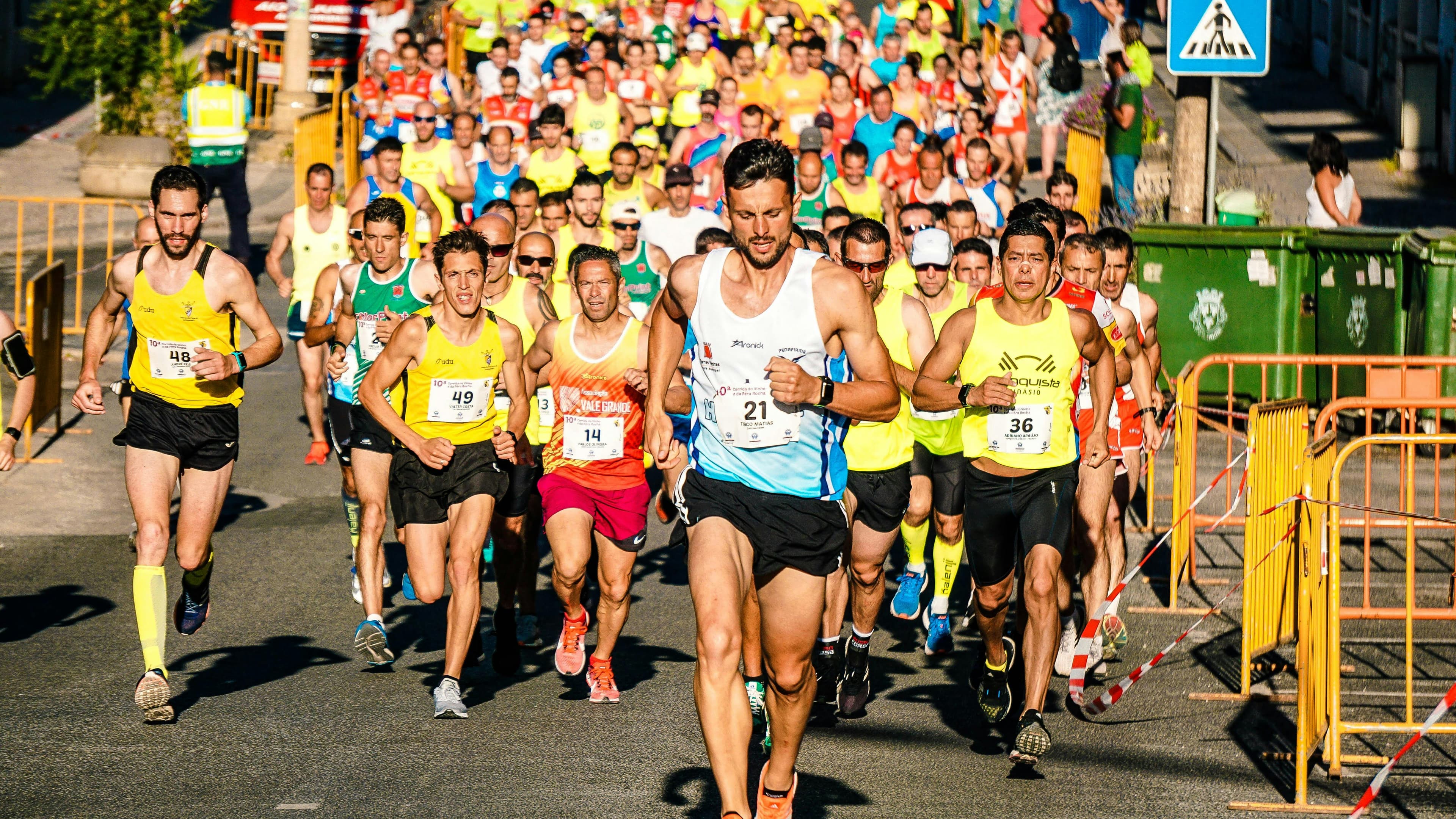 Large field of runners competing in a road race